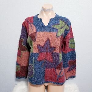 Vintage Multicolor Leaf Pattern Sweater